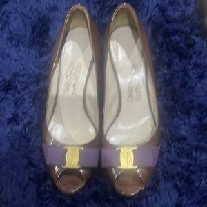 Bark brownish and purple pumps. 8B ferragamo